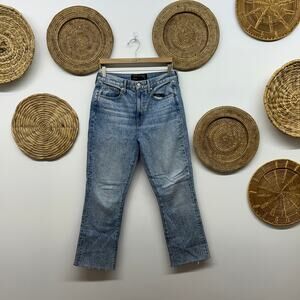 $258 Veronica Beard Jeans Carly Kick Flare Denim 28 Raw Edge Distressed